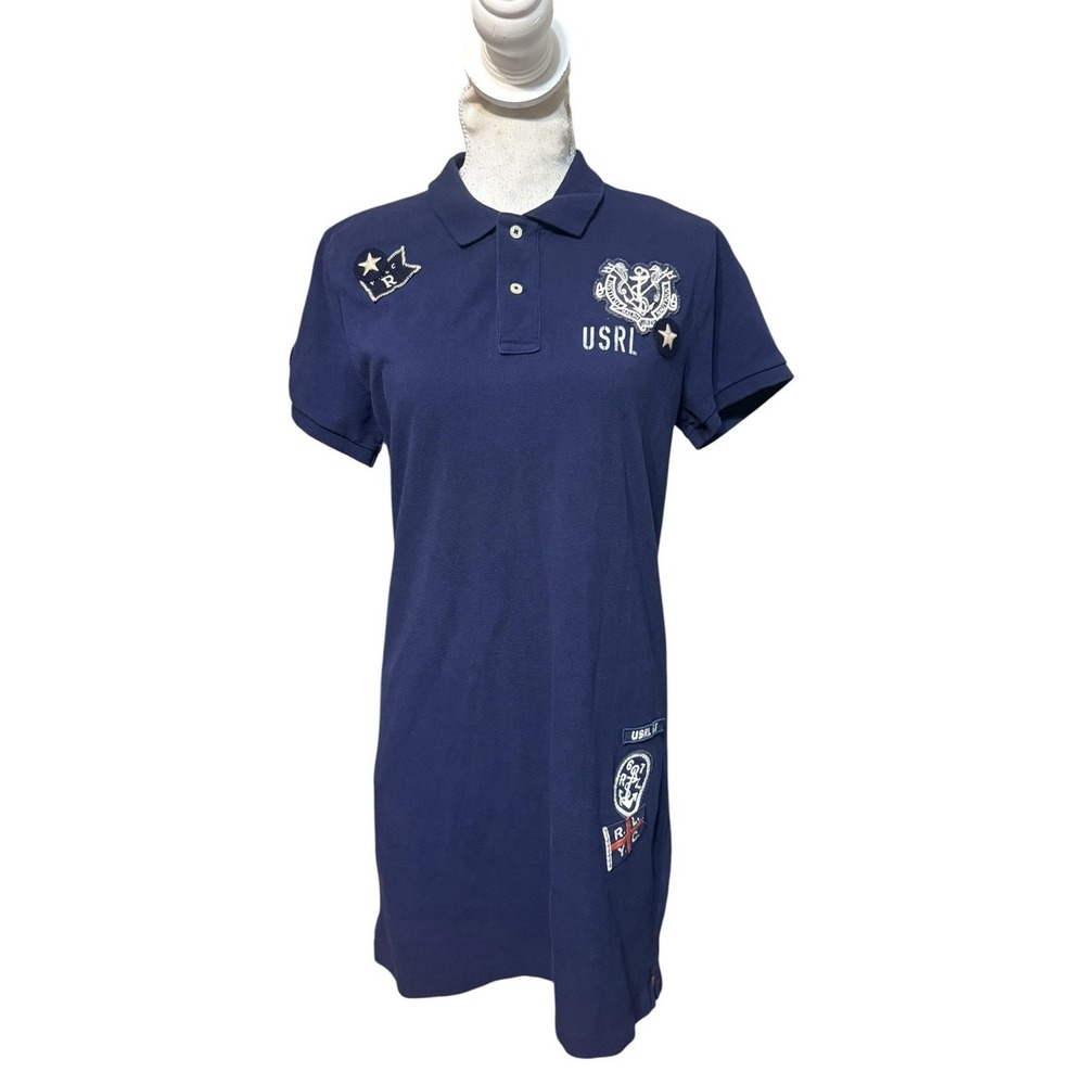 Polo Ralph Lauren womens USRL 67 shirt dress nautical crest patches size large